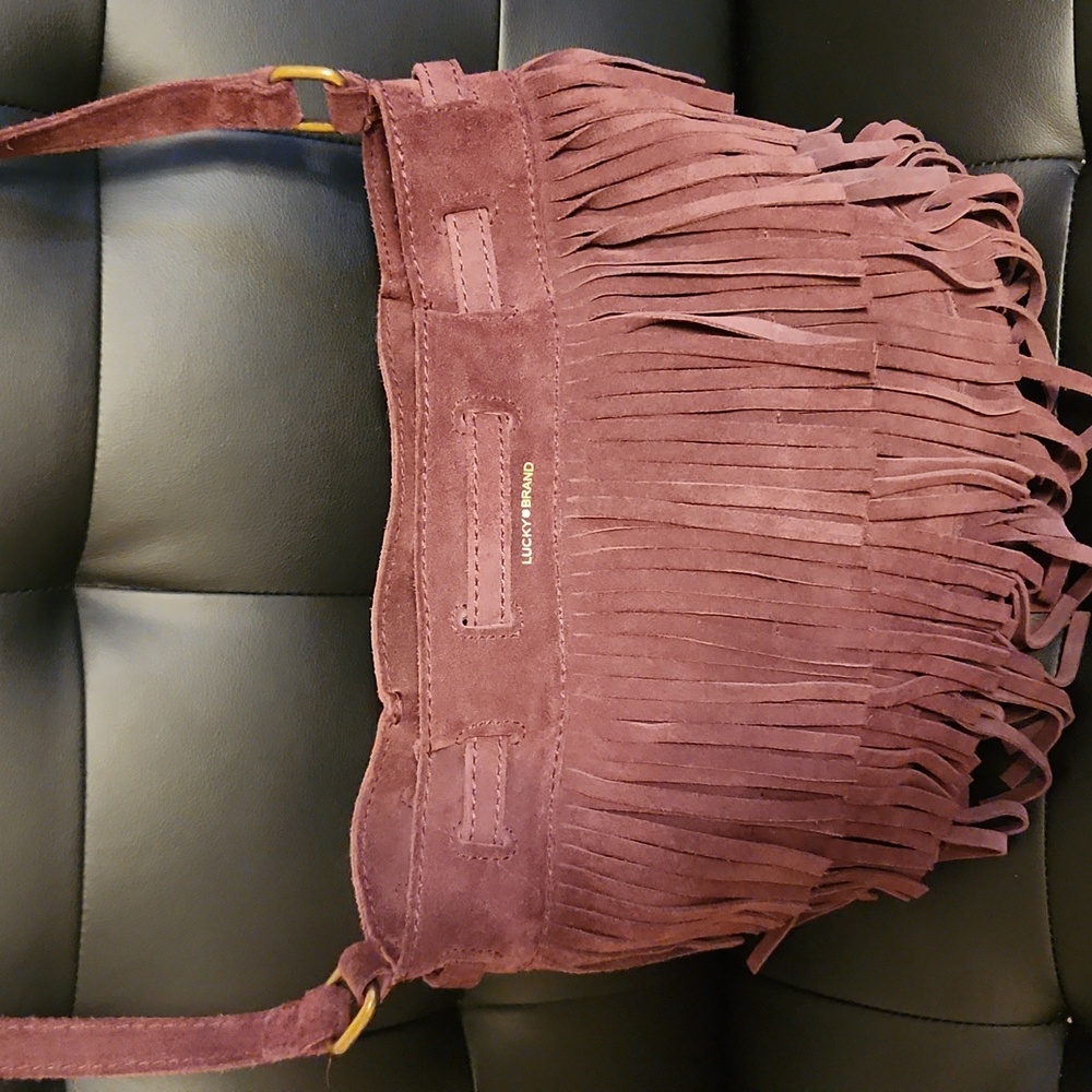 LUCKY BRAND RICKY SUEDE FRINGED BUCKET BAG
